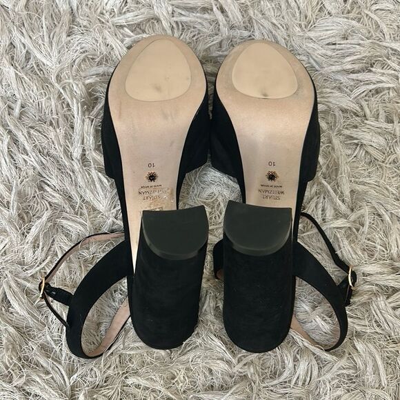 NWOB Stuart Weitzman Soliesse Suede Ankle Strap Platform Sandals in Black sz 10 - Picture 11 of 12
